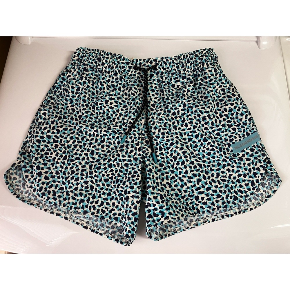 Legends Women's Athletic Shorts Small Blue Leopard Print Drawstring Stretch